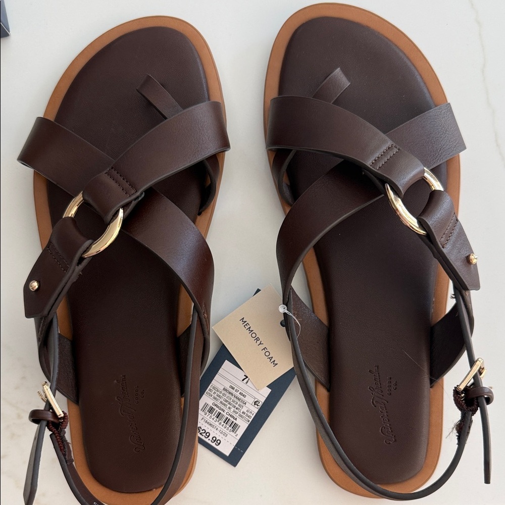 Universal Thread Dark Brown Sandals with Gold Accents